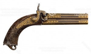 Old vintage double barrel ornate decorative gilded pistol